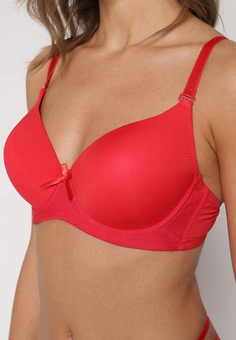 Czerwony Gładki Biustonosz o Klasycznym Fasonie Zdobiony Kokardką Caloris