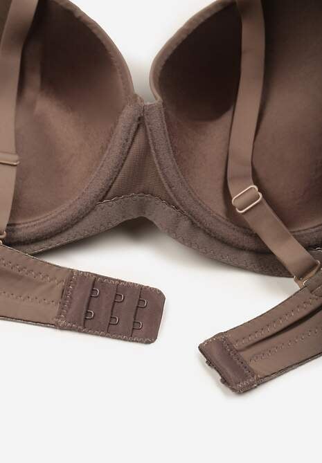 Beżowy Gładki Biustonosz o Klasycznym Fasonie Zdobiony Kokardką Caloris 7