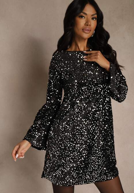 Srebrna Sukienka z Odkrytymi Plecami z Kokardą Zdobiona Cekinami Carilyera 4