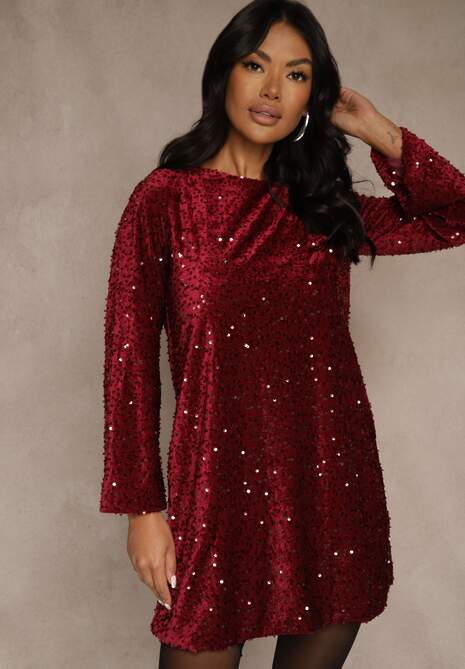 Czerwona Sukienka z Odkrytymi Plecami z Kokardą Zdobiona Cekinami Carilyera 4