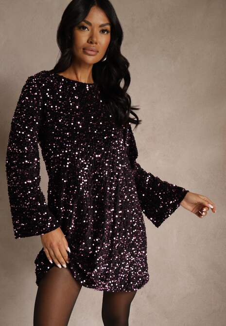 Różowa Sukienka z Odkrytymi Plecami z Kokardą Zdobiona Cekinami Carilyera 4