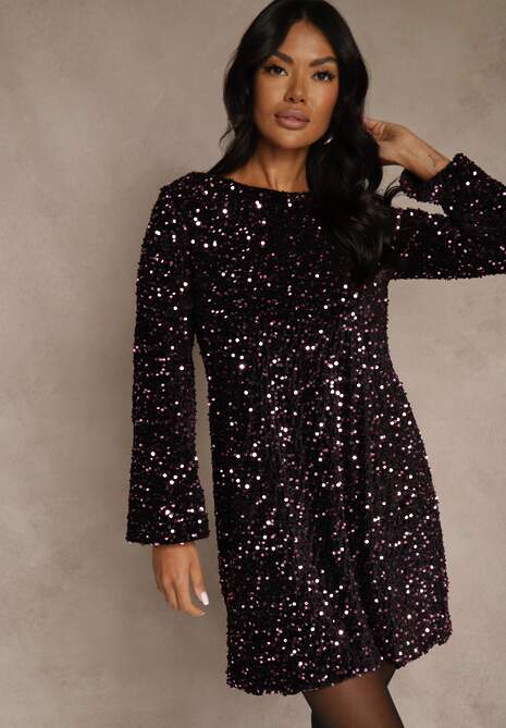 Różowa Sukienka z Odkrytymi Plecami z Kokardą Zdobiona Cekinami Carilyera 5