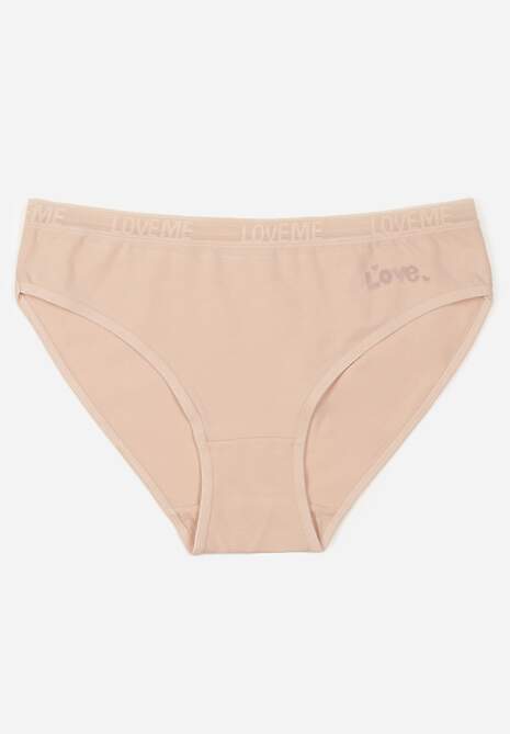 Beżowe Majtki Figi z Bawełny z Napisem Love Adririn