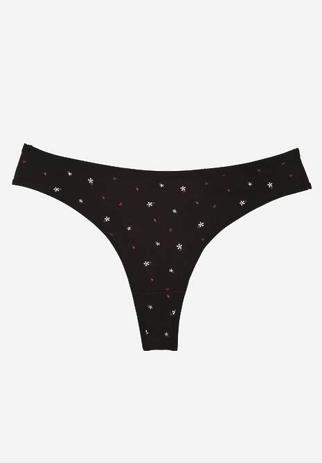 Czarne Majtki Strongi z Drobnym Nadrukiem z Bawełną Clymeine