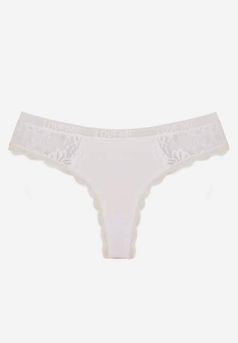 Białe Majtki Stringi Ozdobione Koronką z Bawełną Meniliphis