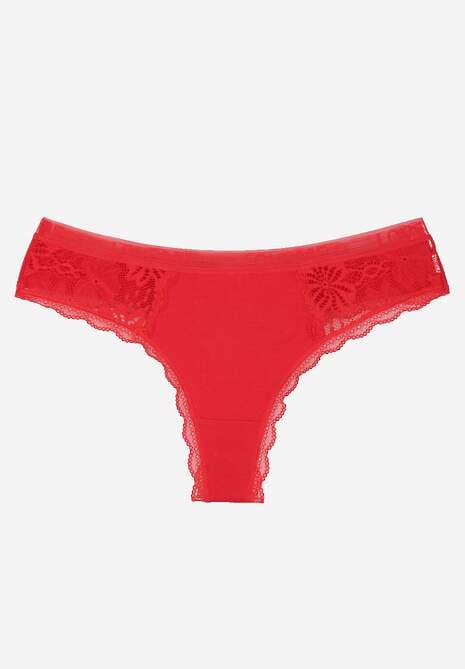 Czerwone Majtki Stringi Ozdobione Koronką z Bawełną Meniliphis