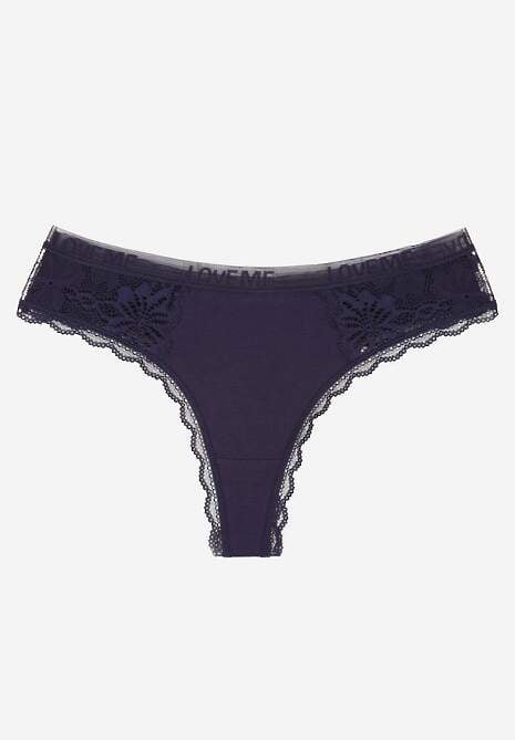 Granatowe Majtki Stringi Ozdobione Koronką z Bawełną Meniliphis