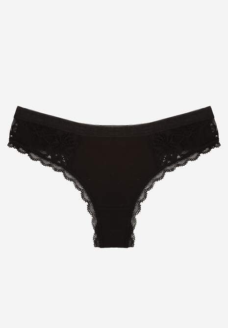 Czarne Majtki Stringi Ozdobione Koronką z Bawełną Meniliphis