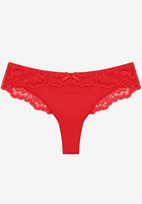 Czerwone Majtki Stringi Ozdobione Koronką Phisoris