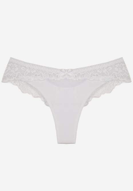 Białe Majtki Stringi Ozdobione Koronką Phisoris