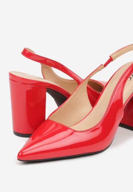 Czerwone Sandały Lakierowane na Słupku Slingback Halasela 6