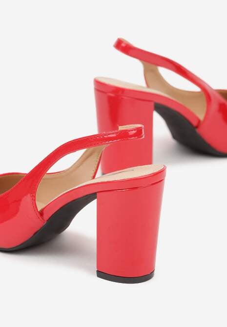 Czerwone Sandały Lakierowane na Słupku Slingback Halasela 7