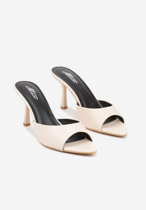 Beżowe Klapki na Szpilce ze Szpiczastym Odkrytym Noskiem Sewnila 5