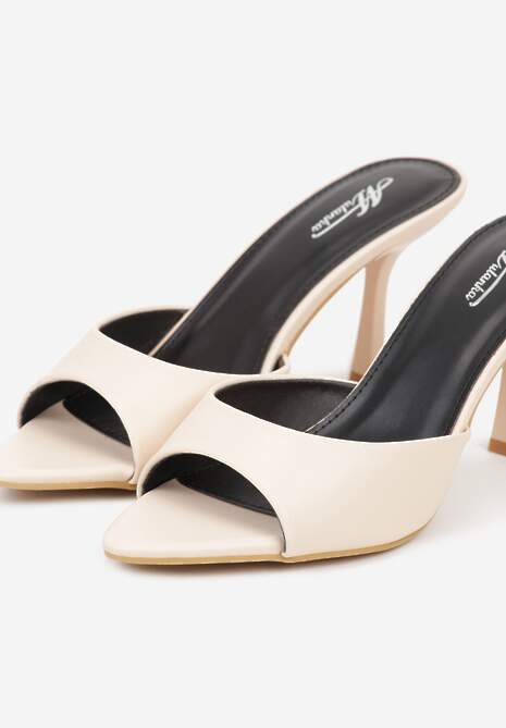 Beżowe Klapki na Szpilce ze Szpiczastym Odkrytym Noskiem Sewnila 7