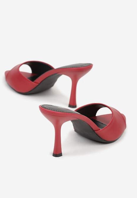 Bordowe Klapki na Szpilce ze Szpiczastym Odkrytym Noskiem Sewnila 6