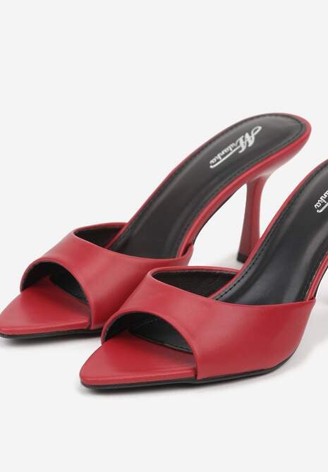 Bordowe Klapki na Szpilce ze Szpiczastym Odkrytym Noskiem Sewnila 7