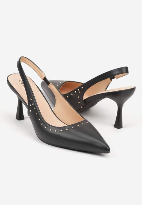 Czarne Sandały Slingback na Szpilce z Aplikacją z Nitami Sewluna 5