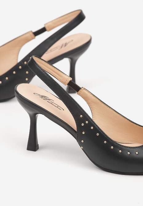 Czarne Sandały Slingback na Szpilce z Aplikacją z Nitami Sewluna 6