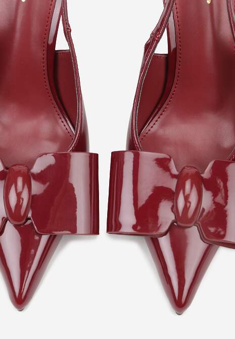 Bordowe Szpilki Slingback z Lakierowanym Połyskiem Zdobione Kokardą Sewlira 6