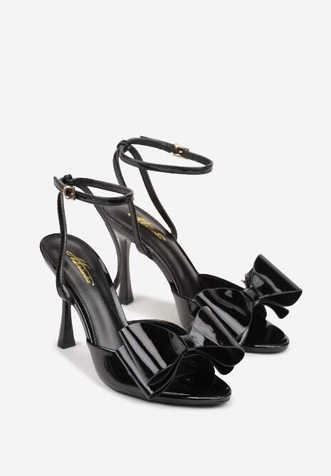 Czarne Lakierowane Sandały z Kokardkami Orimoni 5