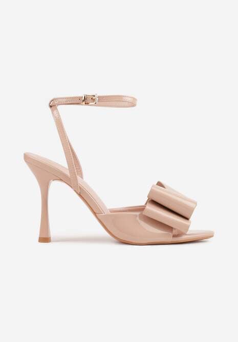 Beżowe Lakierowane Sandały z Kokardkami Orimoni 4