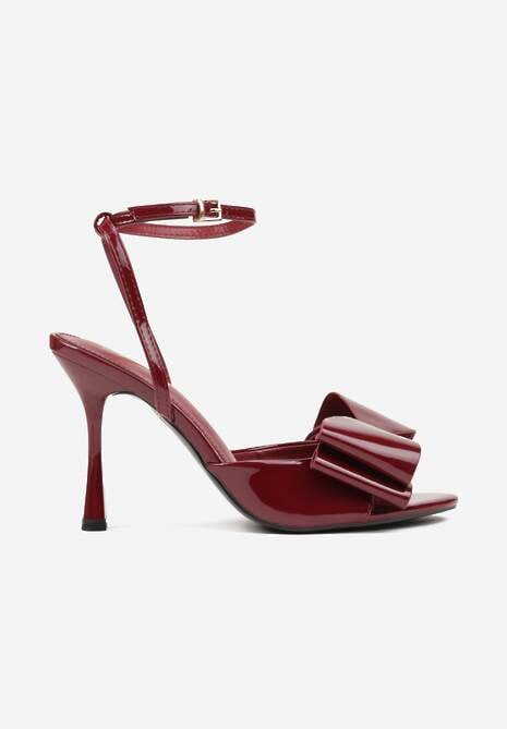 Bordowe Lakierowane Sandały z Kokardkami Orimoni 4