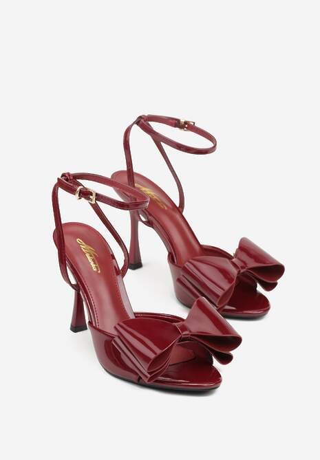 Bordowe Lakierowane Sandały z Kokardkami Orimoni 5