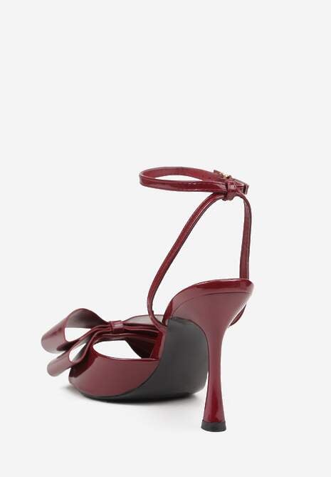 Bordowe Lakierowane Sandały z Kokardkami Orimoni 6