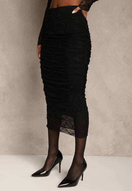 Czarny Komplet z Koronki Ołówkowa Spódnica i Longsleeve Off Shoulder Nerinaera 5
