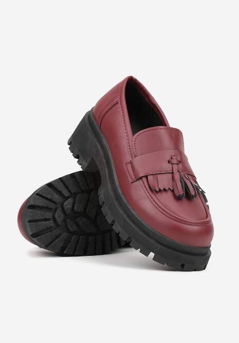 Bordowe Mokasyny na Platformie Ozdobione Frędzlami Sewrisa 5