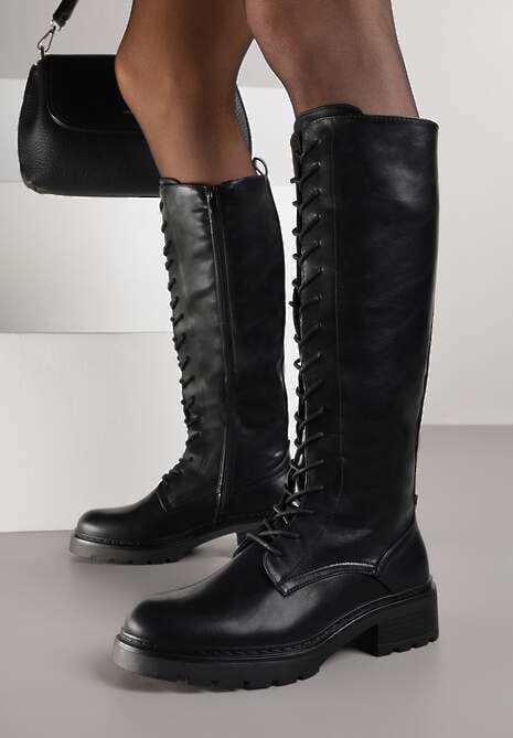 Czarne Kozaki Typu Workery Rhaethe