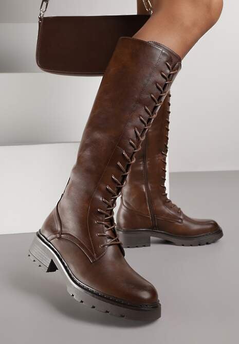 Brązowe Kozaki Typu Workery Rhaethe