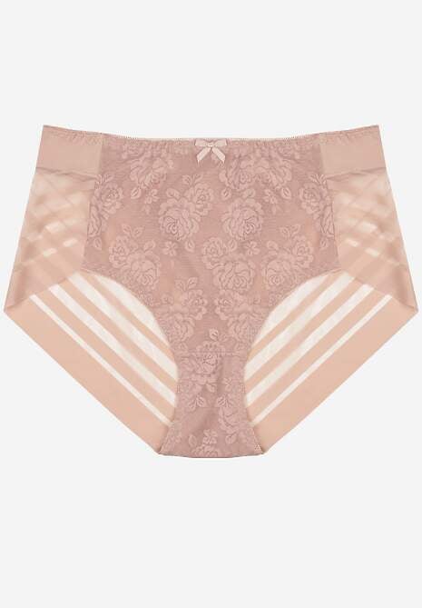Różowe Siateczkowe Majtki Figi High Waist z Koronkowymi Zdobieniami Heylih