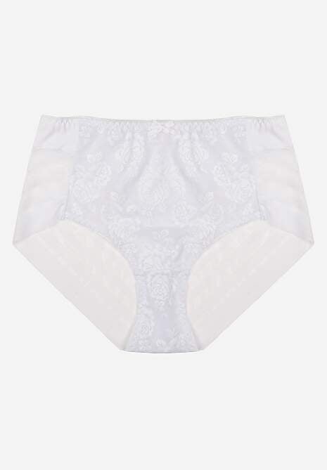 Białe Siateczkowe Majtki Figi High Waist z Koronkowymi Zdobieniami Heylih