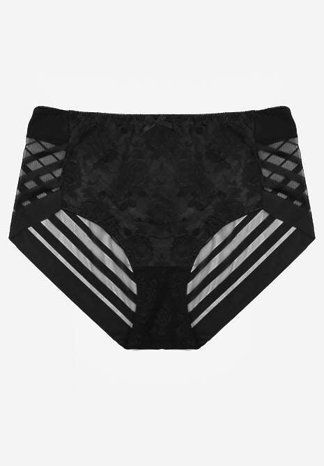 Czarne Siateczkowe Majtki Figi High Waist z Koronkowymi Zdobieniami Heylih