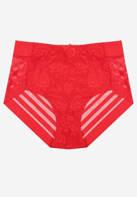 Czerwone Siateczkowe Majtki Figi High Waist z Koronkowymi Zdobieniami Heylih