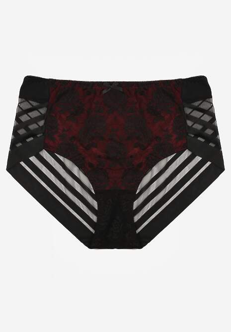 Czarno-Czerwone Siateczkowe Majtki Figi High Waist z Koronkowymi Zdobieniami Heylih
