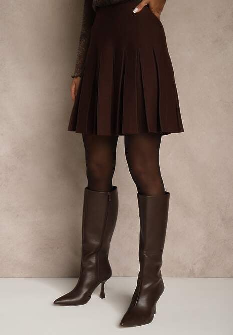 Brązowa Spódnica High Waist z Wiskozą Zdobiona Plisami Coroxera 4