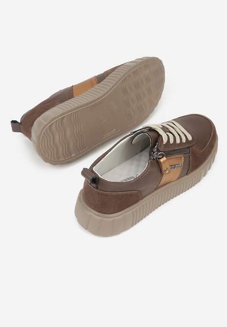 Brązowe Sneakersy ze Skóry Naturalnej z Metalicznym Zdobieniem Zorentee 7