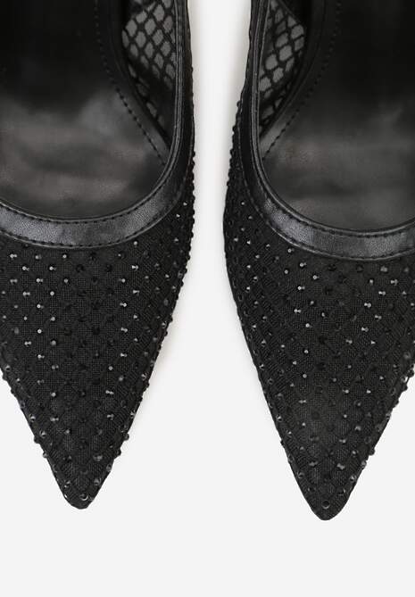 Czarne Siateczkowe Sandały na Szpilce Slingback z Cyrkoniami Nemenlaeno 6