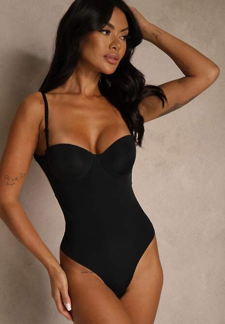Czarne Bieliźniane Body do Ubrań z Dekoltem Bandeau i Odkrytymi Plecami Zarinyera