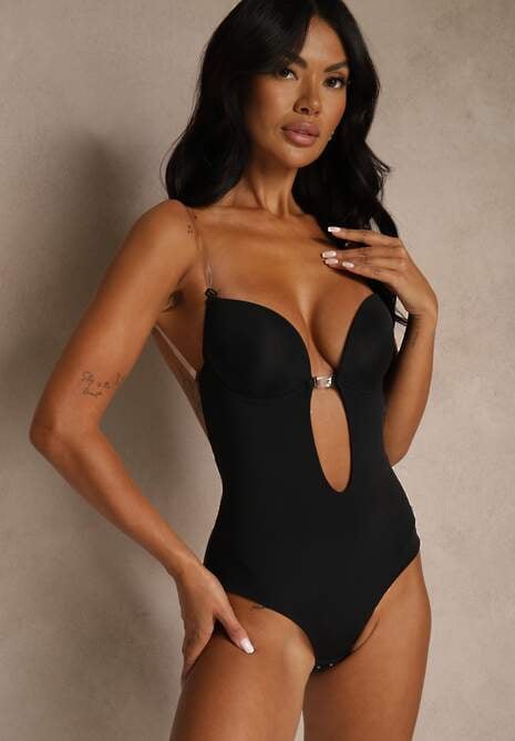 Czarne Body Bieliźniane do Sukienek i Bluzek Bez Pleców i z Głębokim Dekoltem Dorealina