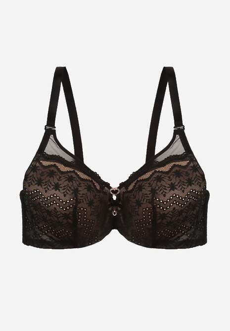 Czarno-Beżowy Biustonosz z Koronki z Sercem z Cyrkonii Adrievianna 6