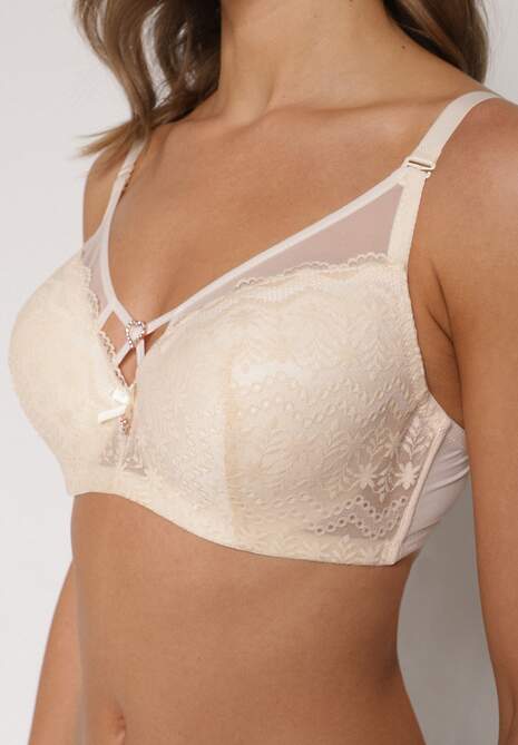 Jasnobeżowy Biustonosz z Koronki z Sercem z Cyrkonii Adrievianna