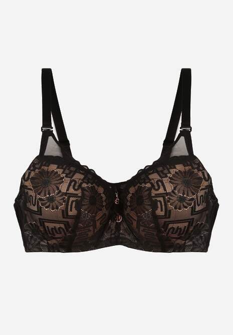 Czarno-Beżowy Koronkowy Biustonosz Ozdobiony Przezroczystą Wstawką Acalinai 6