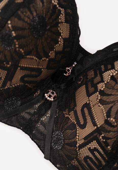 Czarno-Beżowy Koronkowy Biustonosz Ozdobiony Przezroczystą Wstawką Acalinai 7