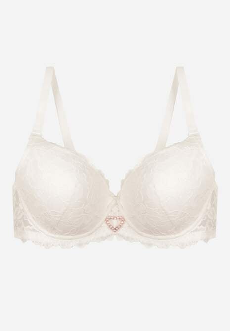 Jasnobeżowy Koronkowy Biustonosz Ozdobiony Cyrkoniowym Sercem Bothilei