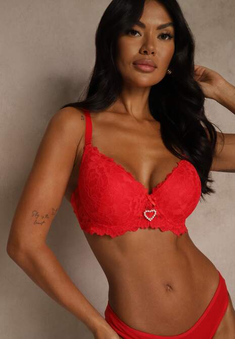 Czerwony Koronkowy Biustonosz Ozdobiony Cyrkoniowym Sercem Bothilei 4