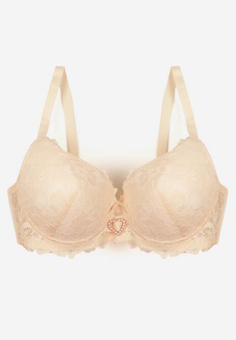 Beżowy Koronkowy Biustonosz Ozdobiony Cyrkoniowym Sercem Bothilei 6