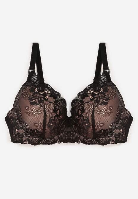 Czarno-Beżowy Koronkowy Biustonosz w Klasycznym Stylu Coralee